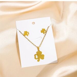 Fashion Cross Leaves Eye Stainless Steel Plating Jewelry Set 2 Pieces